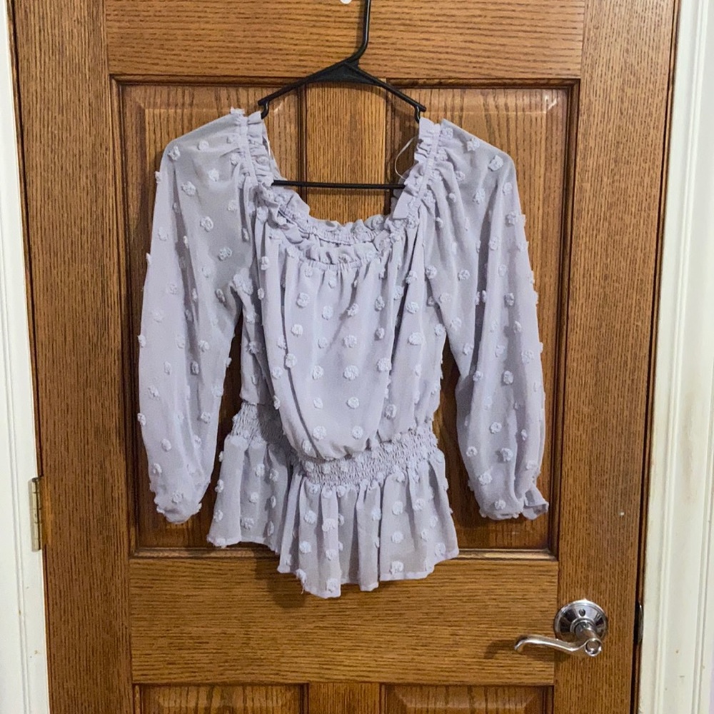 Beautiful light lilac off the shoulder blouse